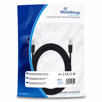 MediaRange MRCS104 5m zwarte Cat5e netwerkkabel: RJ45-connectoren, ideaal voor thuis- of kantoornetwerken.