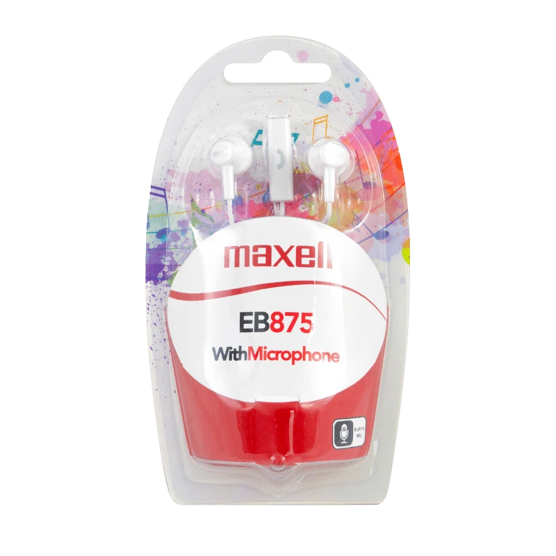 Maxell EB875 In-Ear hoofdtelefoon: Witte bedrade oordopjes met microfoon, 3,5 mm-stekker