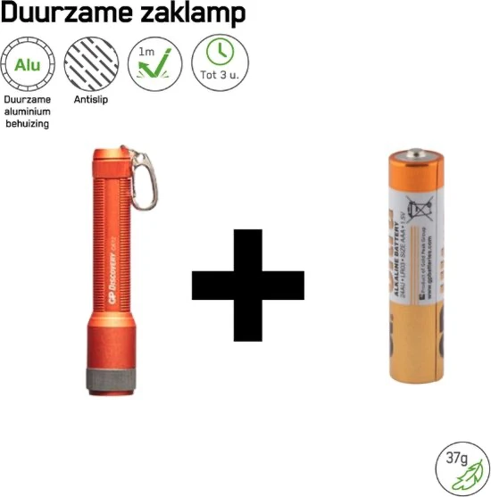 GP CK12 Oranje Sleutelhanger Zaklamp: Duurzame aluminium zaklamp met sleutelhanger, 20 lumen, IPX4 waterbestendig en inclusief batterij.