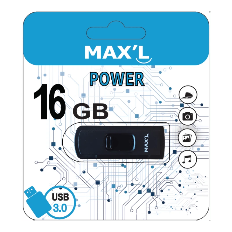 Max'L Power 16GB USB 3.0 Flash Drive - Zwart
