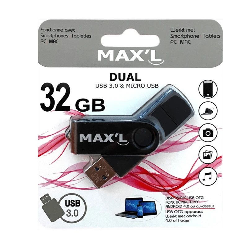 Max'L 32GB dubbele USB 3.0- en micro-USB-flashdrive