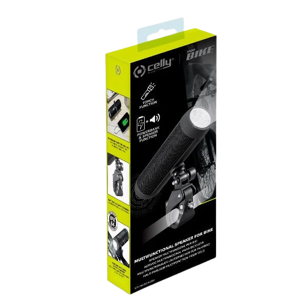 Celly Multifunctionele Fietsspeaker: Bluetooth-speaker met fietshouder, zaklamp en powerbank. Perfect voor op de fiets.