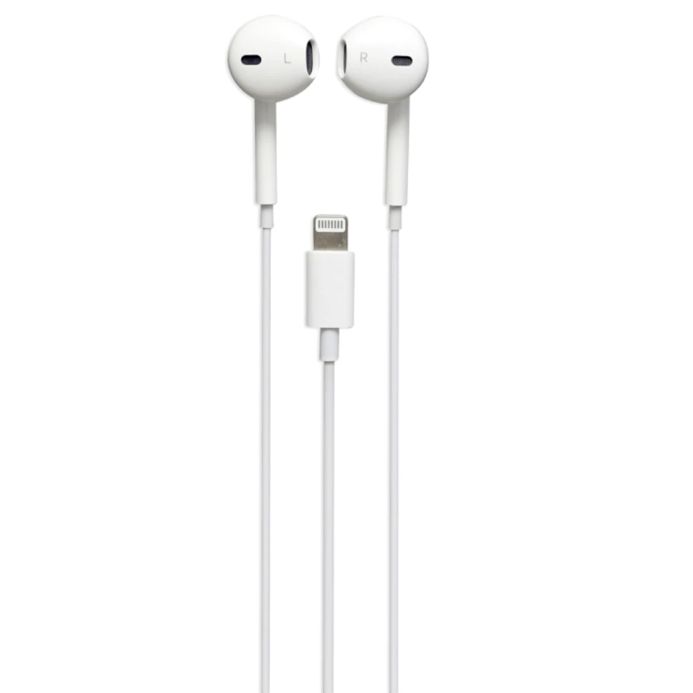 Wyn In-Ear Lightning iPhone-oordopjes: witte bedrade oordopjes met Lightning-connector, ideaal voor iPhone-gebruikers.