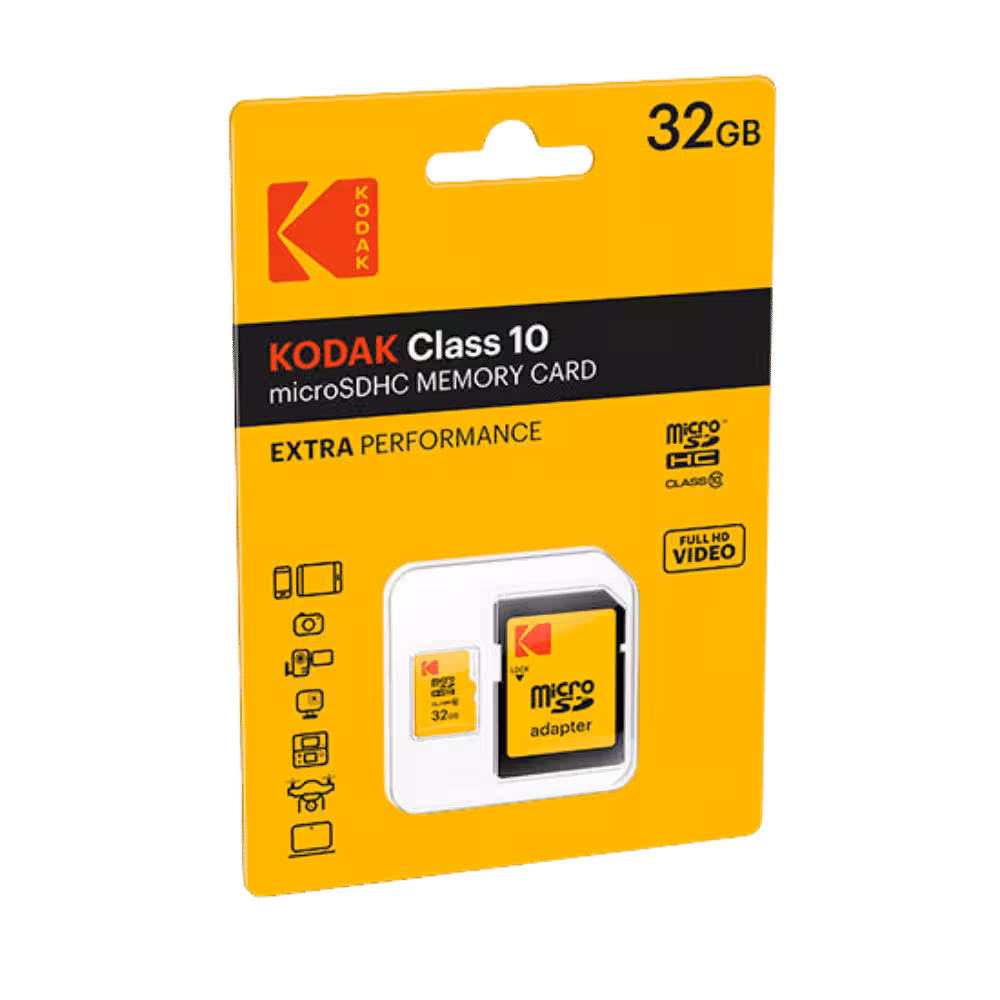 Kodak 32GB microSDHC Class 10 geheugenkaart met adapter. Hoge snelheid, Full HD video-opname.