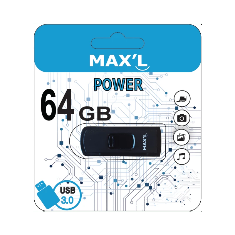 Max'L Power 64GB USB 3.0-flashdrive, zwart