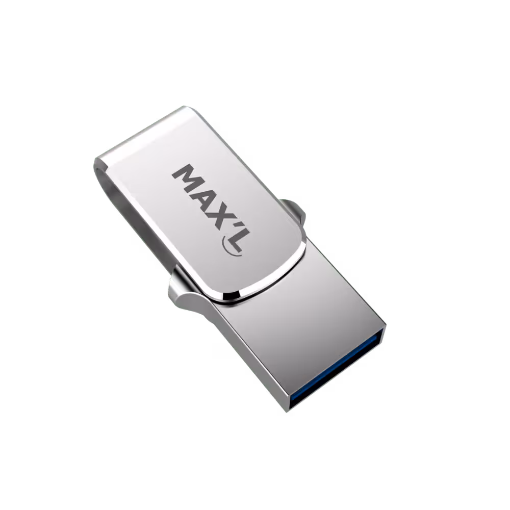 Max'L 32GB USB 3.0 & USB Type-C Flash Drive - Zilverkleurig metalen ontwerp