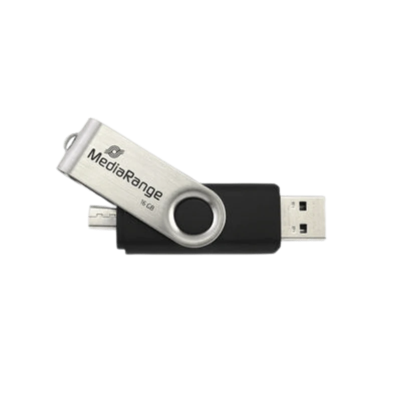 MediaRange Hispeed 16GB USB-stick, zwart en zilver, intrekbaar ontwerp