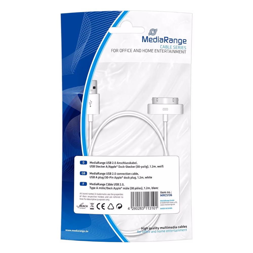 MediaRange USB 2.0 A Male naar Apple 30-pin - 1.2 m