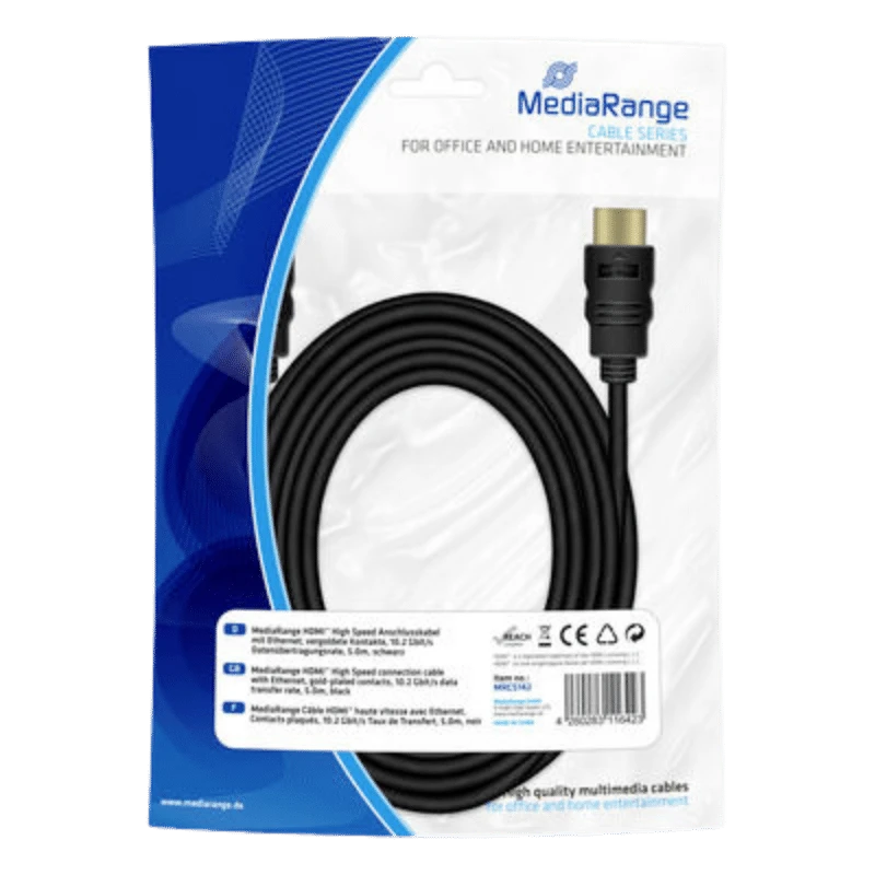 MediaRange HDMI-kabel: 5 m lange HDMI-kabel met hoge snelheid voor thuisbioscoop- en kantoorgebruik.