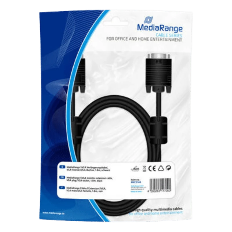 MediaRange MRCS148 1,8 m zwarte VGA-kabel: hoogwaardige VGA-kabel voor kantoor- en thuisentertainment.