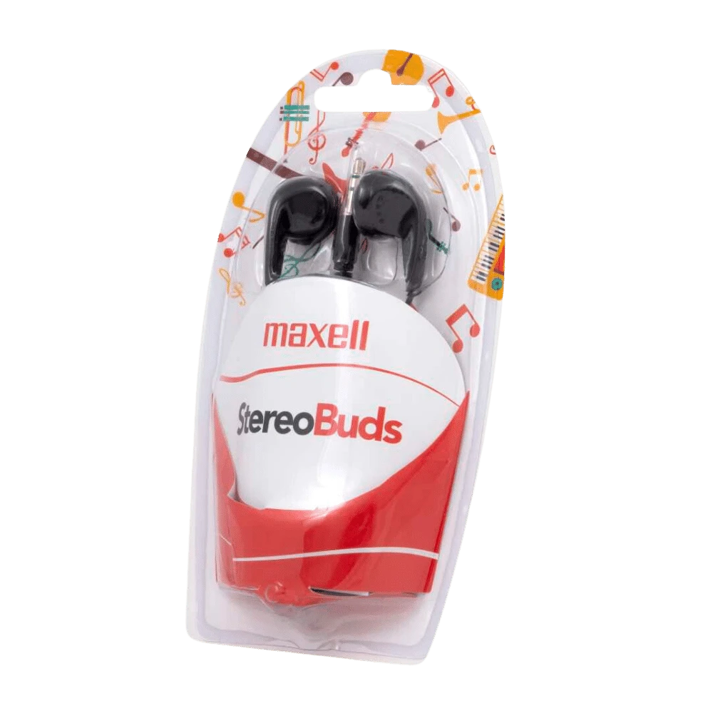 Maxell EB 95 zwart StereoBuds: Zwarte in-ear stereo hoofdtelefoon in retailverpakking