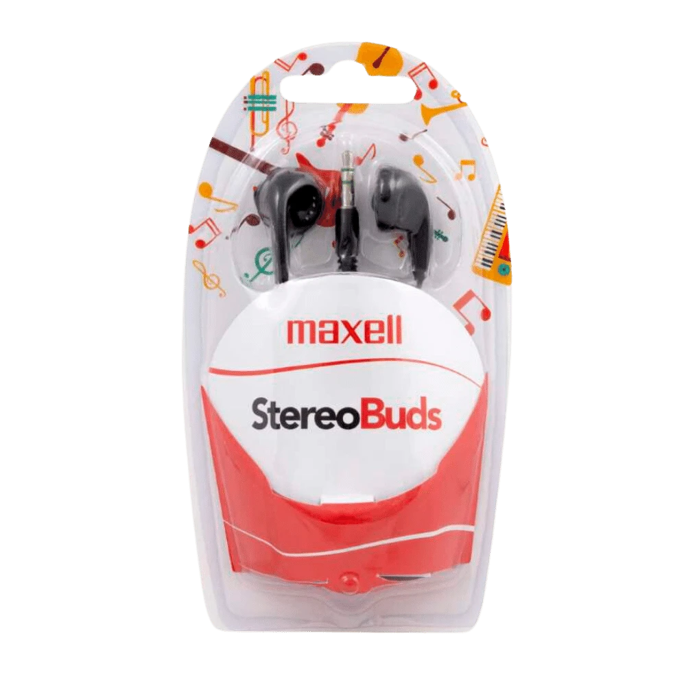 Maxell EB 95 zwart StereoBuds: Zwarte in-ear stereo hoofdtelefoon in blisterverpakking