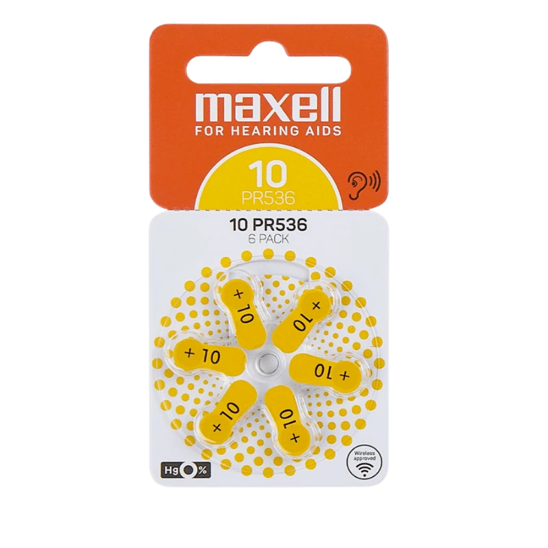 Maxell PR536 hoortoestelbatterijen: 10 stuks gele batterijen maat 10, 1,45 V, zink-lucht
