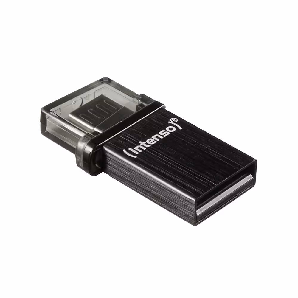 Intenso USB-sticks Mini Mobile Line 32GB: Zwarte metalen USB-stick met een uitschuifbare USB-connector.