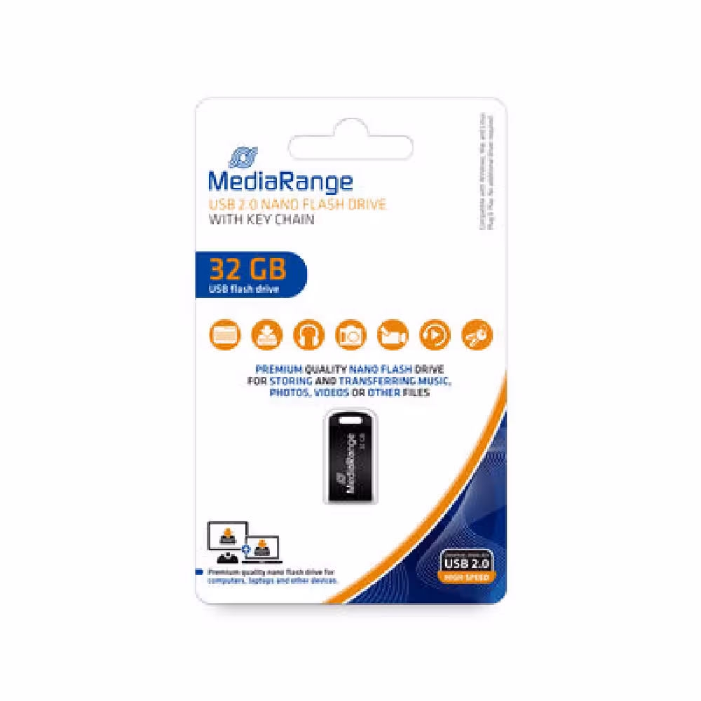 MediaRange 32GB USB 2.0 Nano Flash Drive met sleutelhanger
