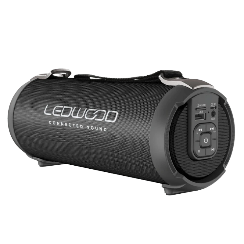 LEDWOOD LD-ACCESS100-BT-BLK Draagbare Bluetooth-luidspreker: zwarte 90-watt luidspreker met radio, USB- en AUX-ingang.